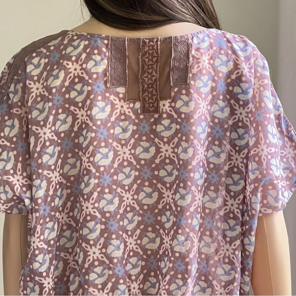 Free People Purple Floral Cottagecore Shirt Bohemian Oversized Blouse Size Small